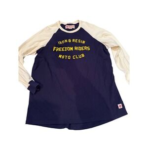 Iron & Resin Freedom Riders Moto Club Navy Cream Raglan Long Sleeve Shirt XL